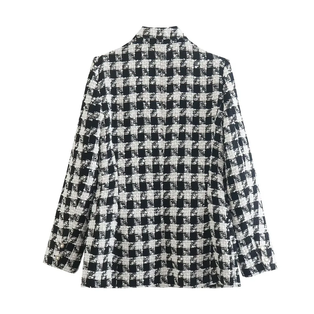 Pb&za Women's Clothing 2022 New Fashion Houndstooth Plaid Blazer Retro