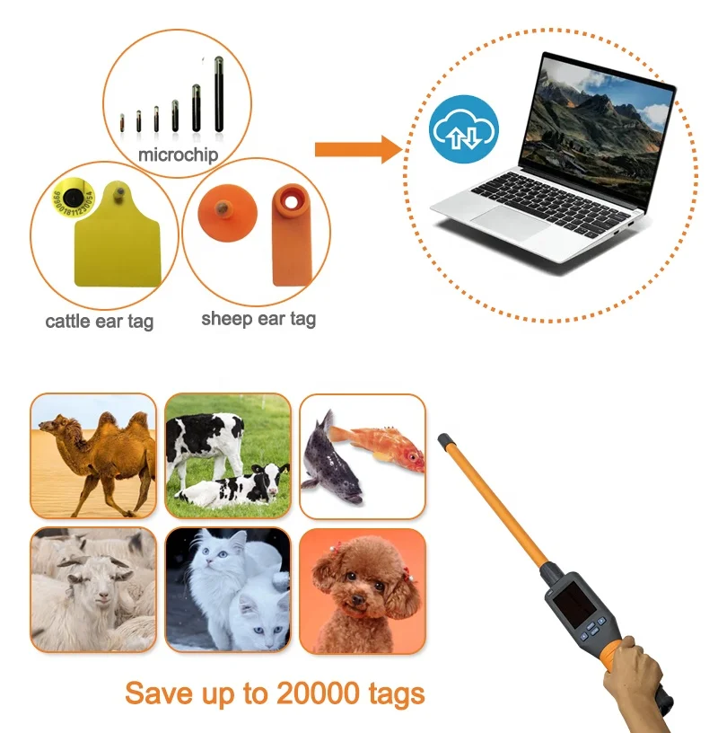 134.2khz ISO11784/5 FDX-B HDX Farm Cattle Goat Buffalo Stick Scanner Ear EID Livestock Microchip Animal RFID Tag Ear Tag Reader