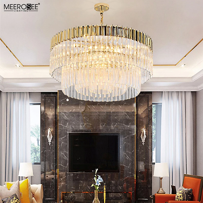Meerosee Elegant Modern Living Room Pendant Lights Crystal Ceiling Lights Chandelier Rectangle MD86781