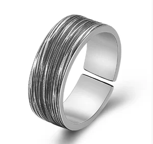 Wholesale A501 925 Sterling Silver Multi-layer Geometric Lines Ring Zircon Women Wedding Party Trendy Wide Face