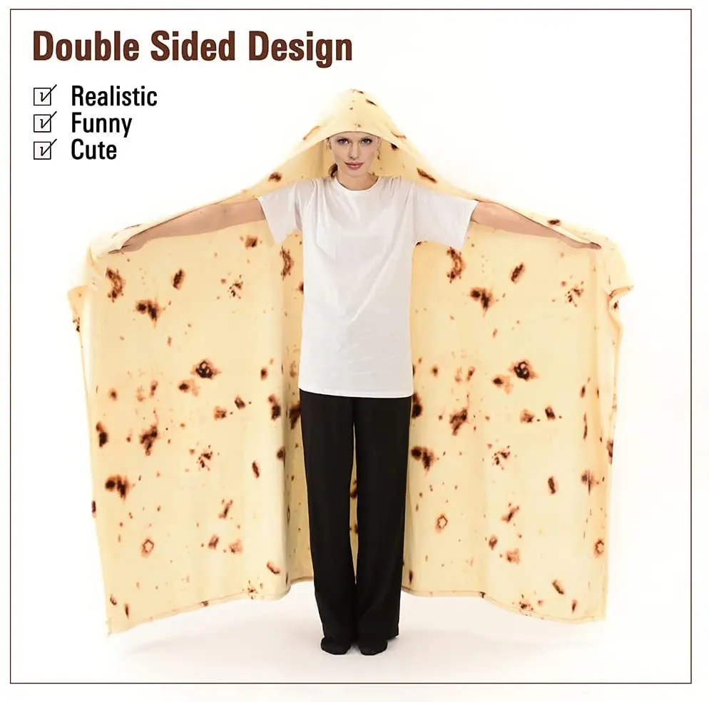 60 X 80Inch Burritos Tortilla Wearable Hooded Blanket
