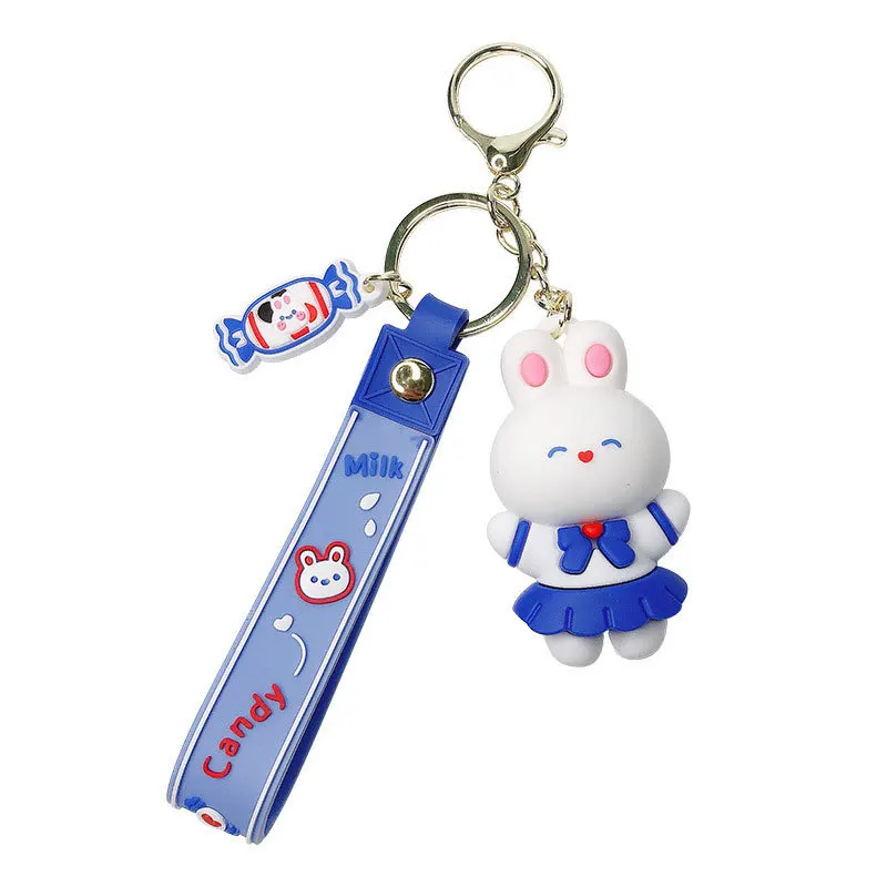 ပြုပြင်နိုင်သည့် 3D Rabbit Keychain ကြီးမားသော ကတ်တူန် PVC တိရစ္ဆာန် ကား Pendant မော်တော် Plastic Alloy Silicone Material Rubber Key Chains