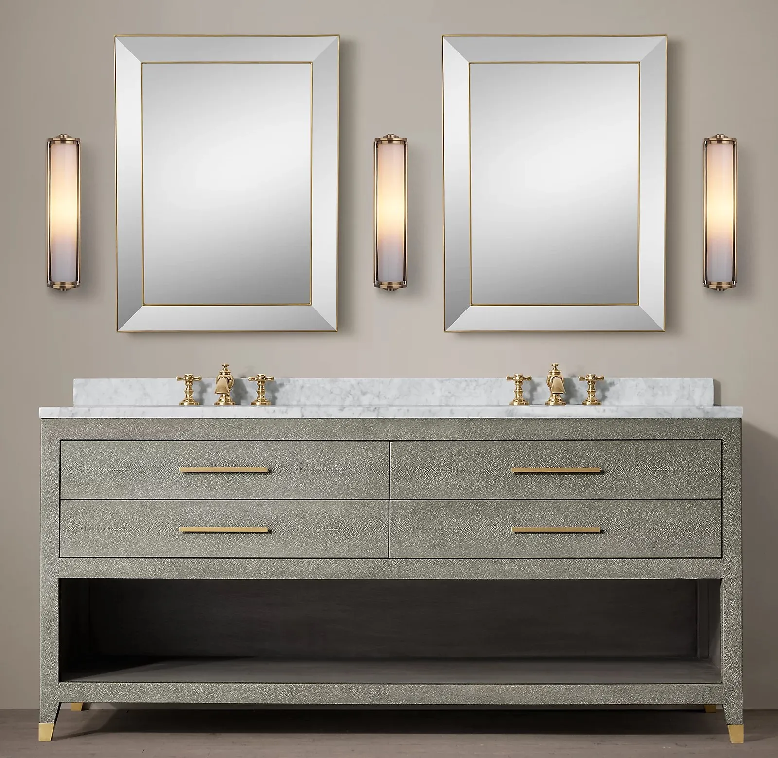 American Style Shagreen Furniture Double Vanity Bathroom Vanities Customized Shagreenembossed