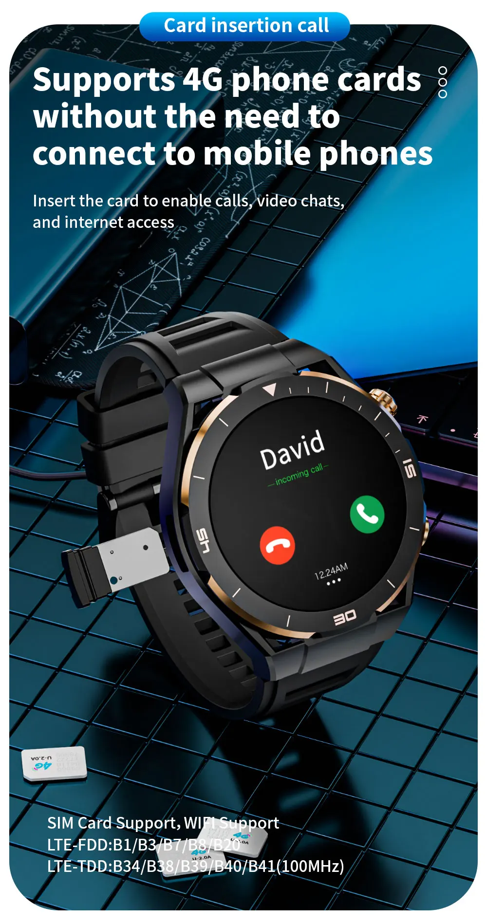 Relojes Smart Watch 2024 4G Sim Card Android Camera SOS Gps Navigation NFC Access BT Music Headphone Connection Man Smart Watch