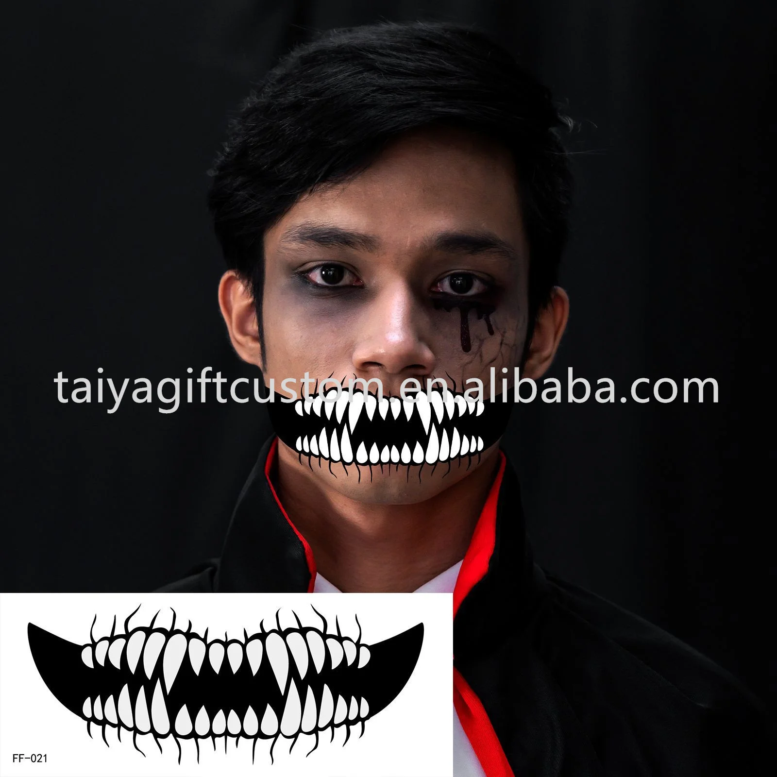 Новейшая наклейка на тему Хэллоуина с большим ртом и зубами для Временной Татуировки реалистичный временный костюм макияжа Набор тату мужчин женщин