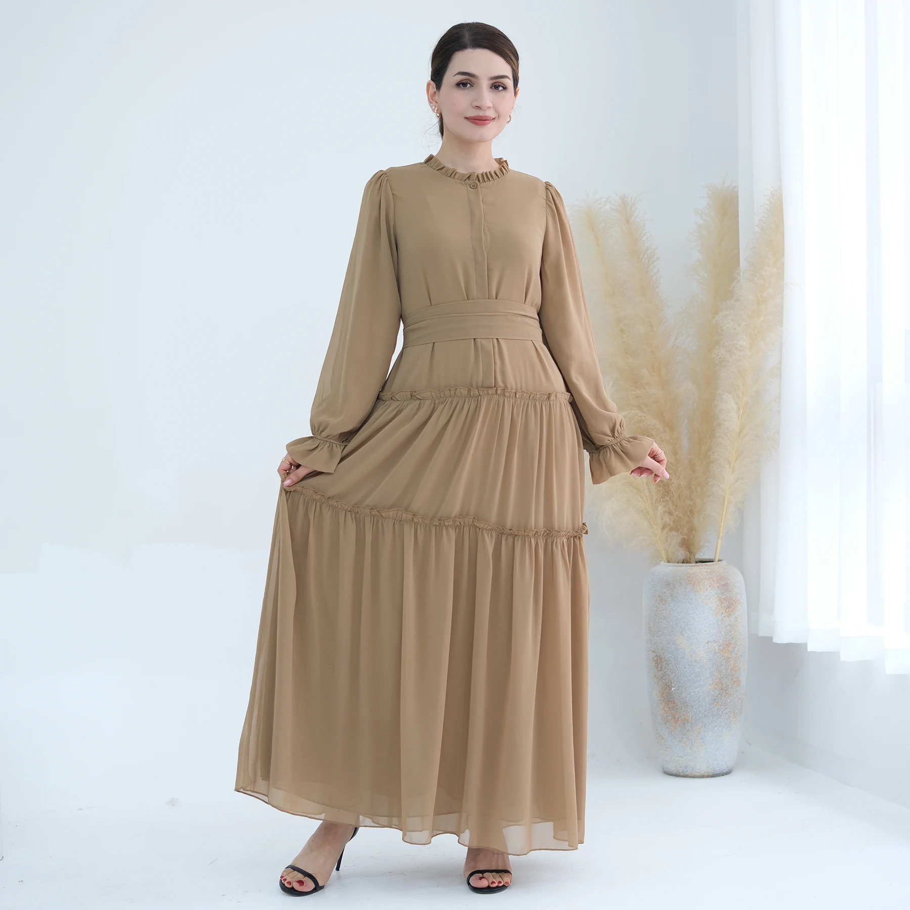 Loriya Wholesale Abaya 2025 Solid Color Layered Chiffon Women's Dresses  With Lining Abaya Women Muslim Dress Ethnic Clothing| Alibaba.com