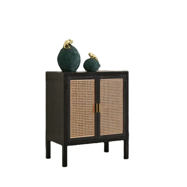 Innova Living Room Storage Home Decor Wood Furniture 2 Door Rattan Cabinet