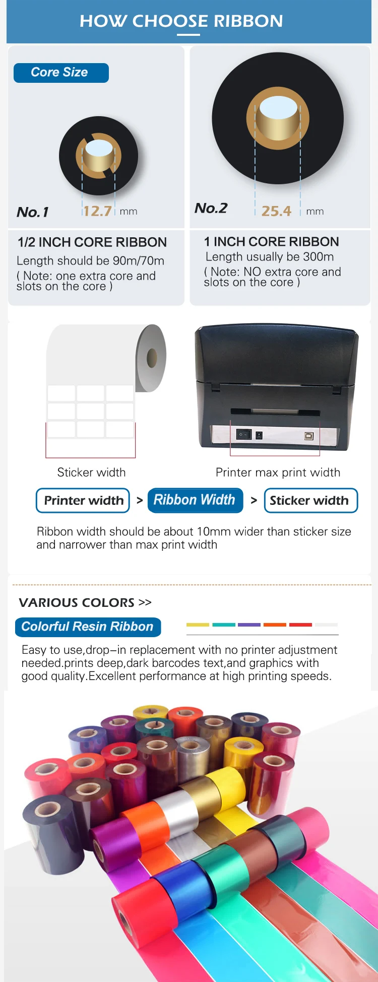 Thermal Transfer Ribbon 110mm Wax Resin Colored Ink Barcode Tto Price