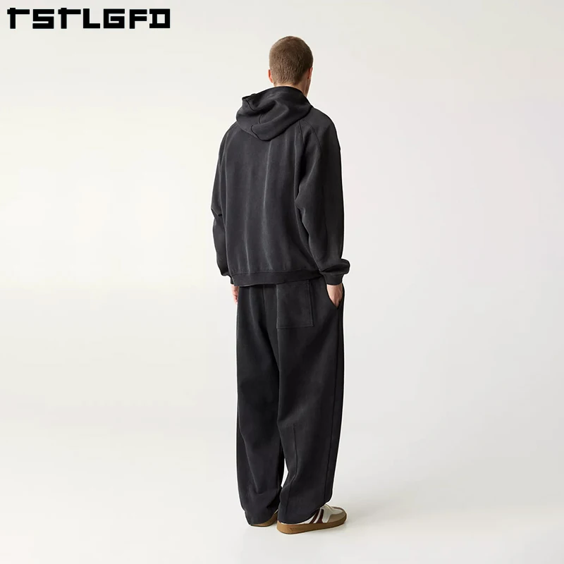 Sustainable Eco-friendly Heavyweight Cotton Hoodie and Sweatpants Set  Pieces Vintage Tracksuit for Men Acid Wash Sweatsuit Men
