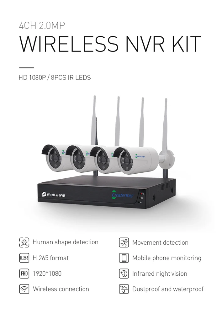 Tuya Classic Cheapest Wireless NVR 1080P WiFi Kit CCTV Camera Set 4ch  Wireless Security Camera System 4ch for Home