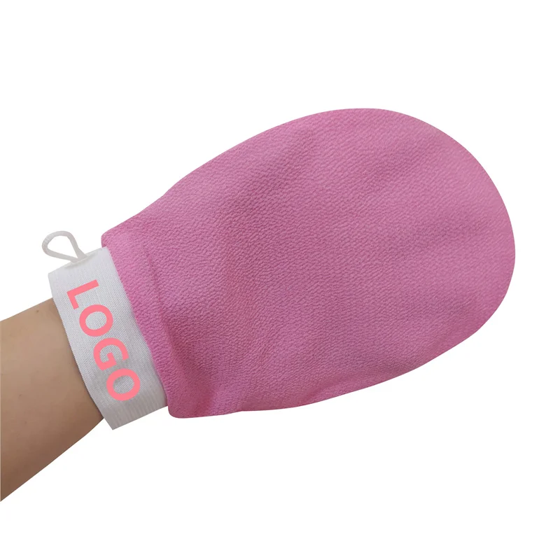 Custom Viscose Fiber Exfoliating Gloves Shower Scrub Mitts Pink Tan