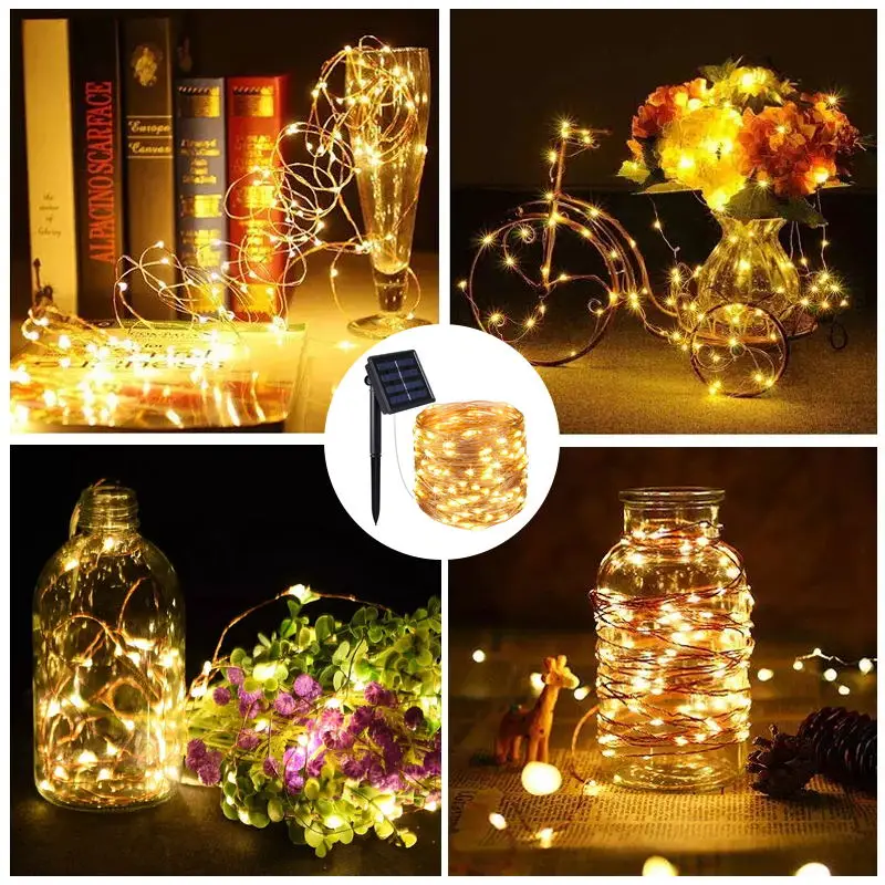Waterproof Led Solar 5m/10m/20m Copper Wire Christmas Tree Fairy Solar String Light Garden