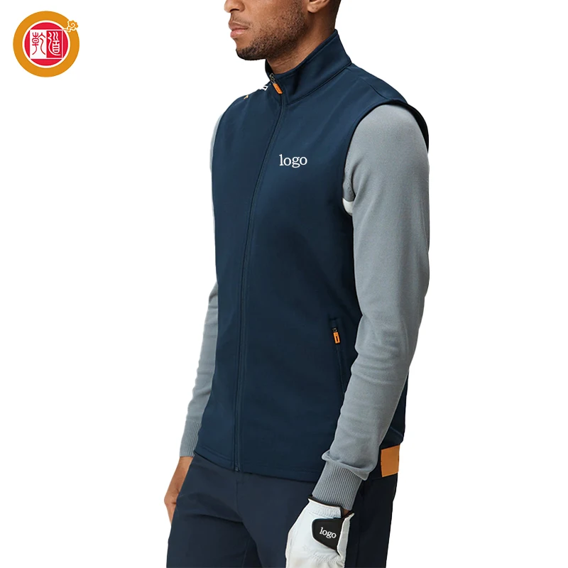 Men's Custom Elastane Patchwork Full Zip Lightweight Softshell Golf Vest Winter New Design Windproof Sleeveless Outer Wear
