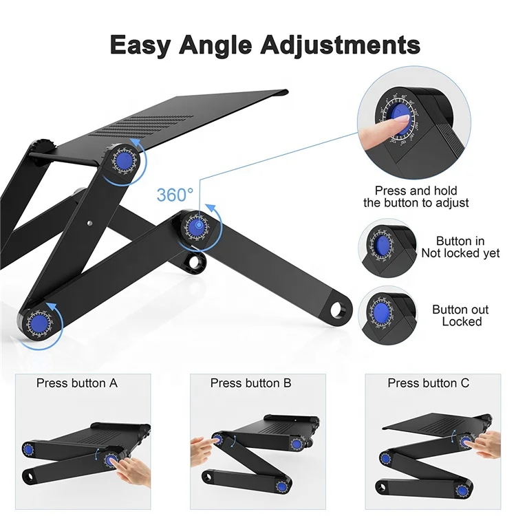 Computer Table Aluminum Alloy Folding Adjustable Laptop Stand Notebook Computer 360 Degree Computer Desk for Bed Nearpow