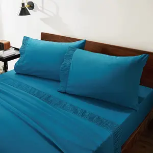 Embossed Design Luxury Teal 4 Pieces Queen Bed Sheets Set Soft 1800 Microfiber Bedding Sheets & Pillowcases Sets