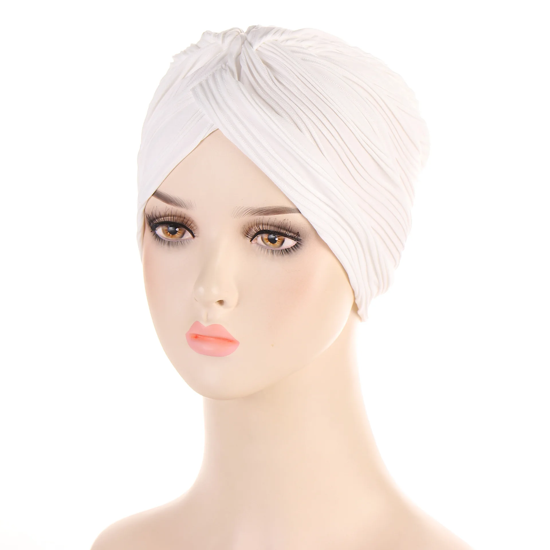 Solid Color Muslim Pleated Turban Hat Women Islamic Hijab Inner Cap Arab Wrap Head Female Bonnet Hat
