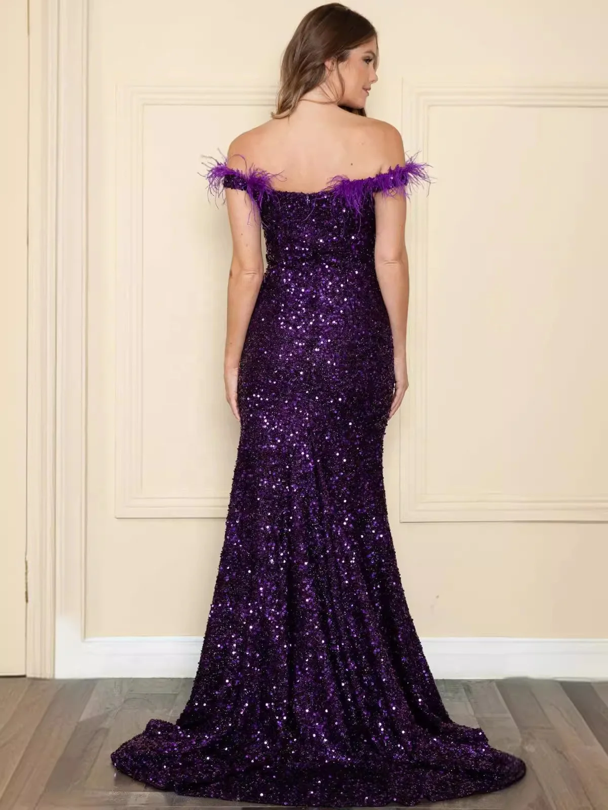 green emerald velvet dress Zapaka Women Sparkly Lilac Prom Dress Mermaid Lace-Up Back Long Evening Dress, Lilac / US26W main image 0