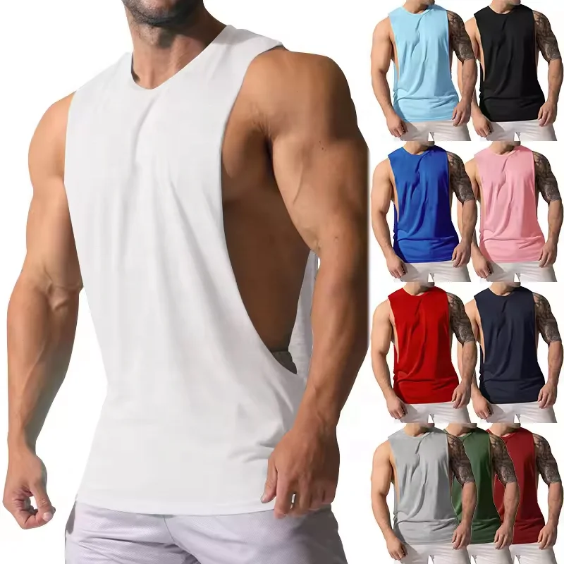 JL2422A Screen Printing Gym Tank Top Men Polyester Quick Dry Extreme Dropped Armhole Tank Top for Men