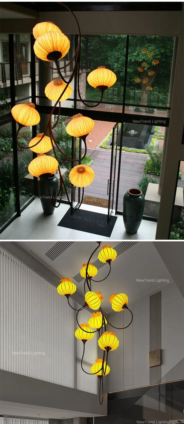 CPL-330 Nature Inspired Indoor Lighting Art Flower Staircase Decoration Branch LED Chandelier Pendant Light details