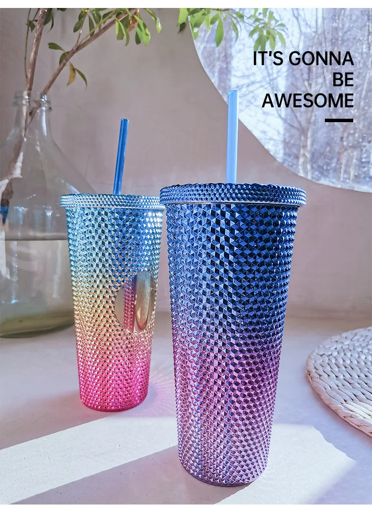 Double Wall Diamond Studded Plastic Tumbler Cups In Bulk Durian Cups