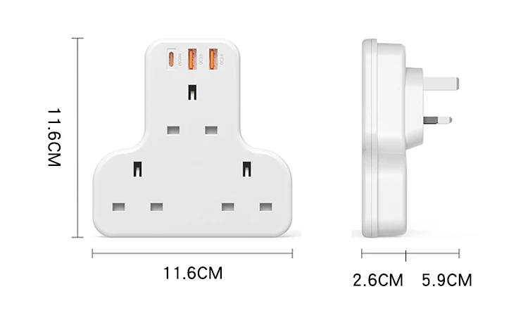 YESIDO Splitter AC multi-socket smart power strip with USB PD QC fast charging