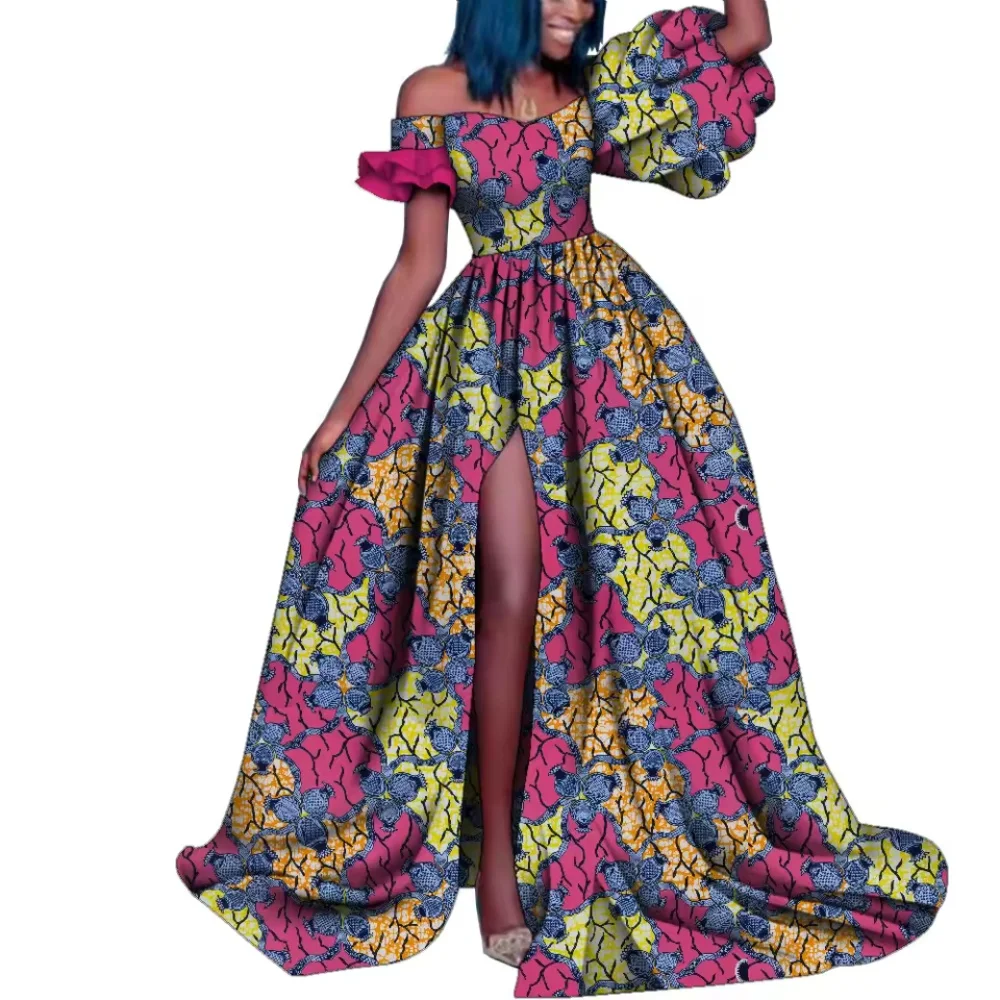 ankara dresses for plus size ladies Fashion African Women Dashiki Print Maxi Split Elegant Party Wear 4984 flattering clothes for big stomach