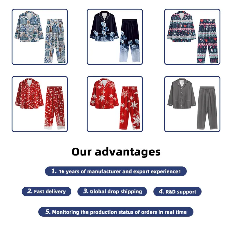 Warehouse in US Winter Set Couple Cute Custom logo  2 Piece Custom Print Pajamas Women's Sleepwear