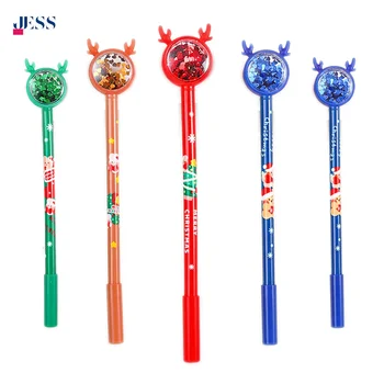 2024 Creative Cute Christmas Elk Antler Sequin Neutral Pen Festival Promotion Stationery Gift Pen for Students Writing