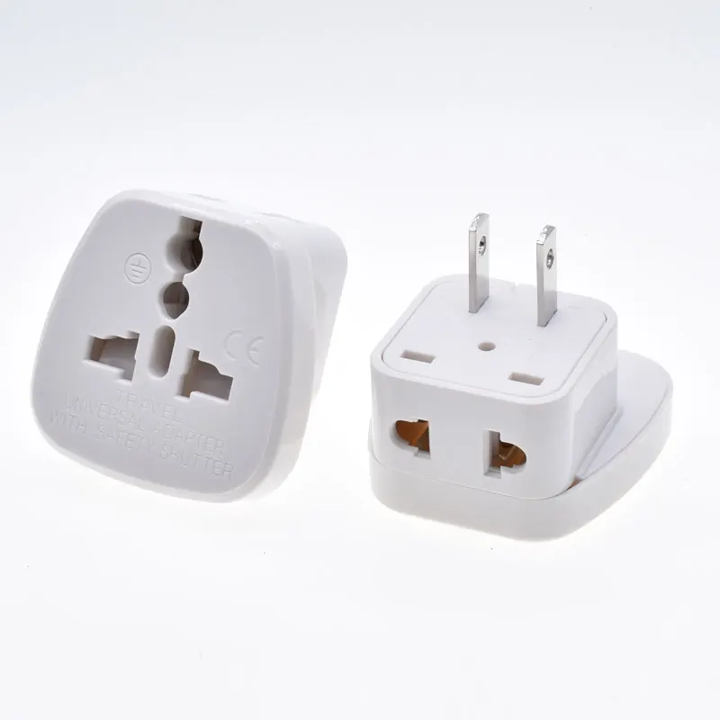Taiwan Power Plug Travel Universal to US Plug Adaptor Charger With Safety Shutter 10A250V Black Double Socket 1 to 2 Adaptor