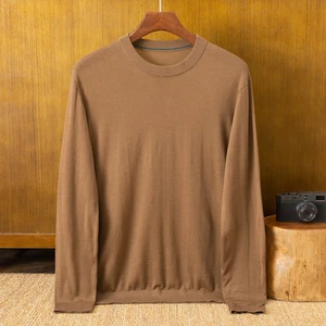 100% Wool Men's Cardigan Thin Crew Neck Winter Underwear Spring Autumn 15.5 Fineness OEM Supply Breathable Anti-Pilling Full