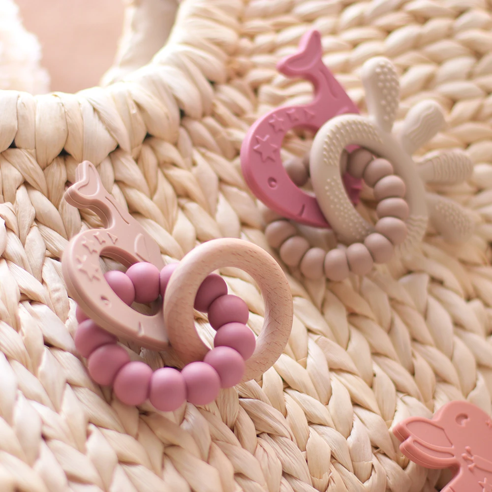 Lovebond Baby Teether Whale Learning Loop Silicone Teether Beech Ring