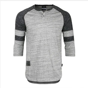 Wholesale Mens 3/4 Sleeve T Shirt Baseball Football College Raglan Henley Heather Grey Athletic T Shirt Men