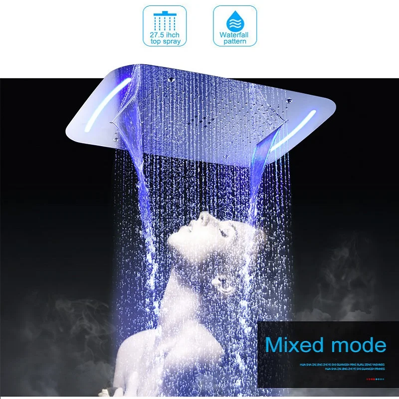 Luxury 6 FUNCTIONS LED SHOWER FAUCETS 710X430 MM LARGE RAIN MIST WATERFALL BUBBLE HIGH FLOW THERMOSTATIC SHOWER SET