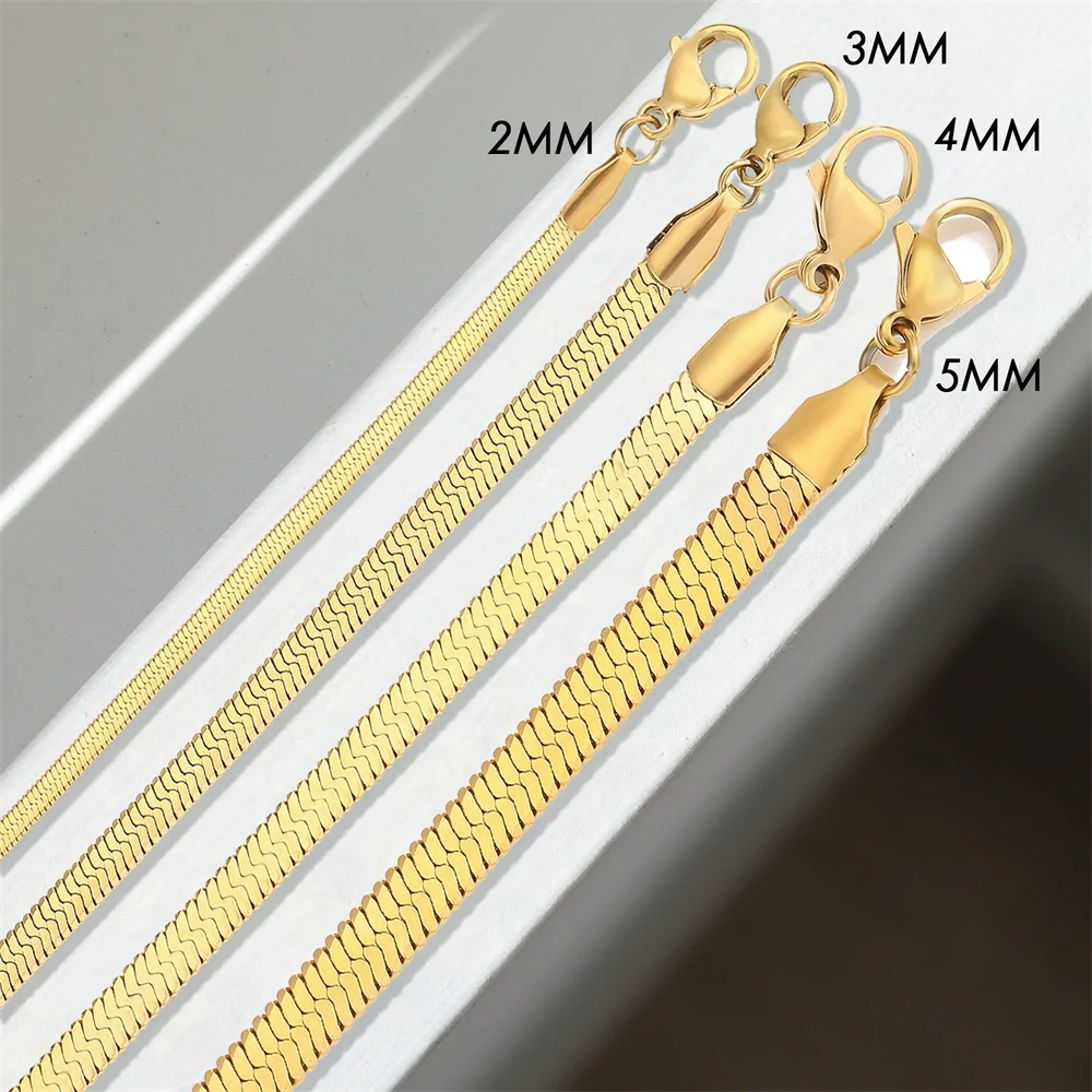 EManco Trendy Classic 14K Gold Plated Stainless Steel Thin Flat Snake Chain Bracelet for Women Gift Jewelry