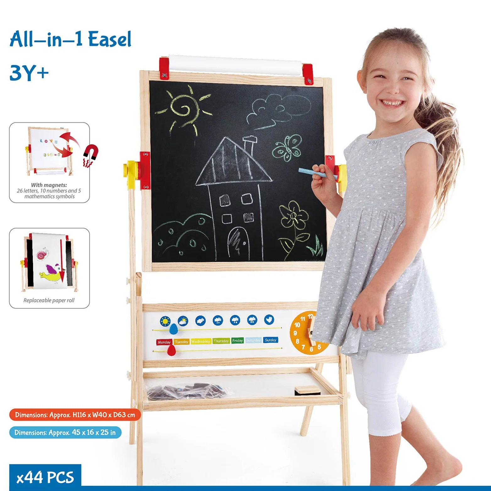 Hape All-in-One Double-Sided Art Easel w/ Paper Roll & Accessories