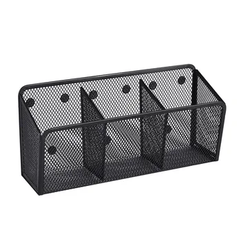 2 Pack Black 3 Compartment Metal Mesh Desk Pen Organizer Home School Office Supplies Bamboo Wood Plastic Crystal Accessories