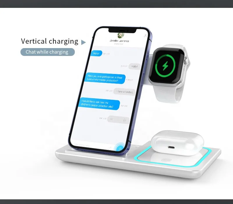 3-in-1 Smart Watch Charging Dock Station Foldable 15W Fast Wireless Charger USB Type C Phone Holder Earphone Dock 10W Output - Image 5