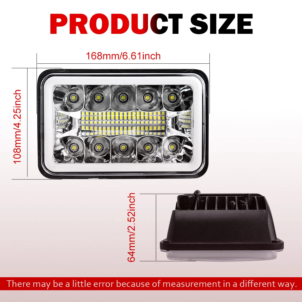 High Power 4x6 Rectangular LED Headlight 72w 5inch Square Led Lights for Car Replacement Truck Kenworth