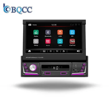 BQCC 1 din 7" Retractable Screen MP5 CarPlay Morrorlink FM RDS Car MP5 Player Phone Charging Colorful button lights Stereo 9606