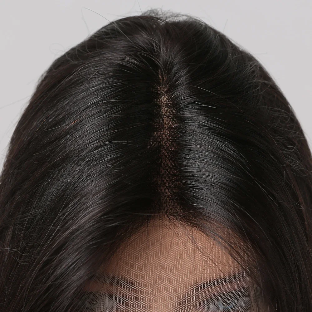 13X1 T-Teil transparente Spitzenperücken dunkelbraun kurze Spitzenfrontperücke Echthaar glatt Bob natürliche schwarze Echthaarperücke für Frauen_voghion.com