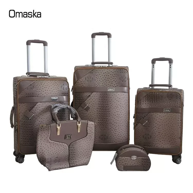 Omaska Wholesale Pu Travel Bags Women Pu Leather Luggage Bag Blue 3 Pcs