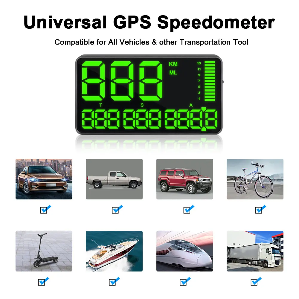 BCSMMCAR GPS Digital Speedometer HUD – Head-Up Display For Car, Truck, Motorcycle – MPH, Black, With Alarm, Made In USA-532504