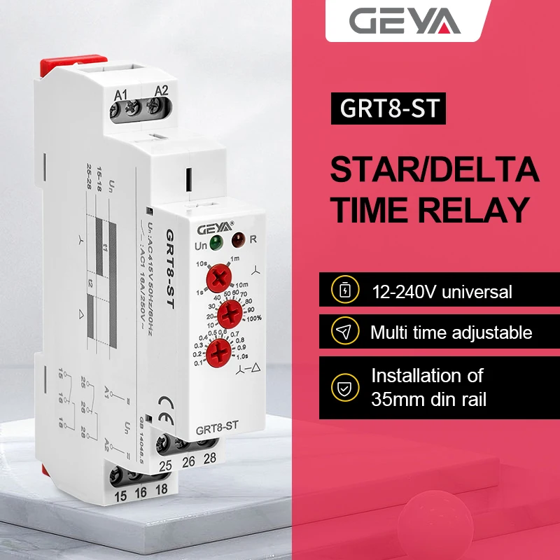GEYA GRT8-ST SPDT Delay on Timer Star Delta Starter AC/DC 12-240V 16A Miniature PROTECTIVE Sealed Electric Time Relay
