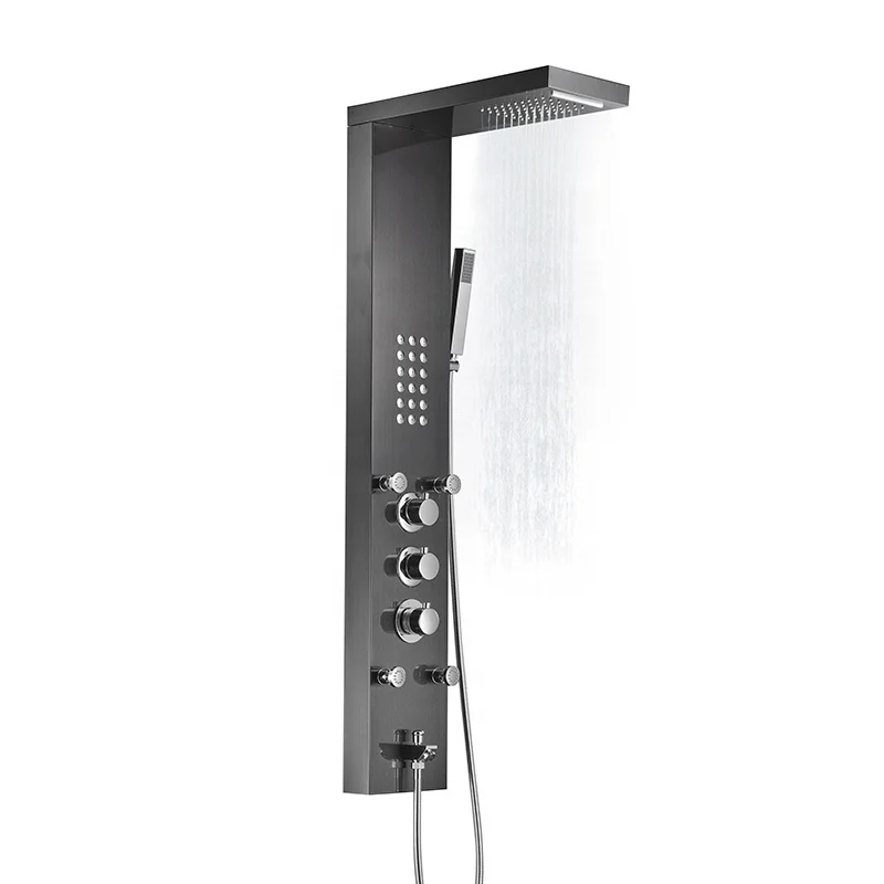 Hot Sale Luxury Black Color Thermostatic Led Rain Shower Head Bathroom Stainless Steel Wall Mounted waterfall Shower Panels