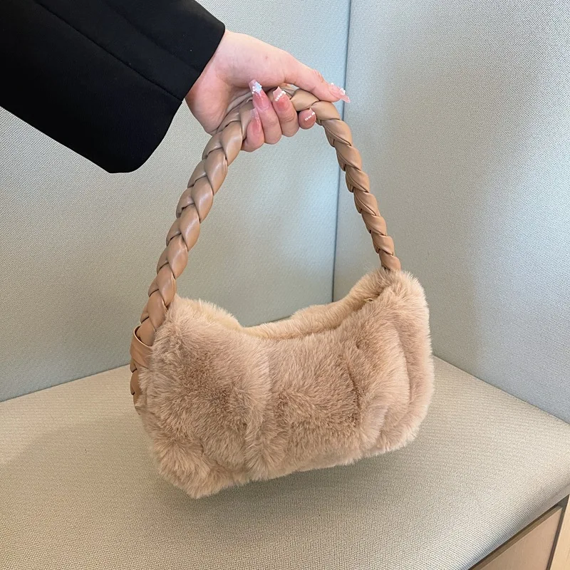 Wholesale Autumn Winter New Twist Woven Versatile High-end Sense Waterproof Polyester Plush Bag Simple Messenger Handbag Women's