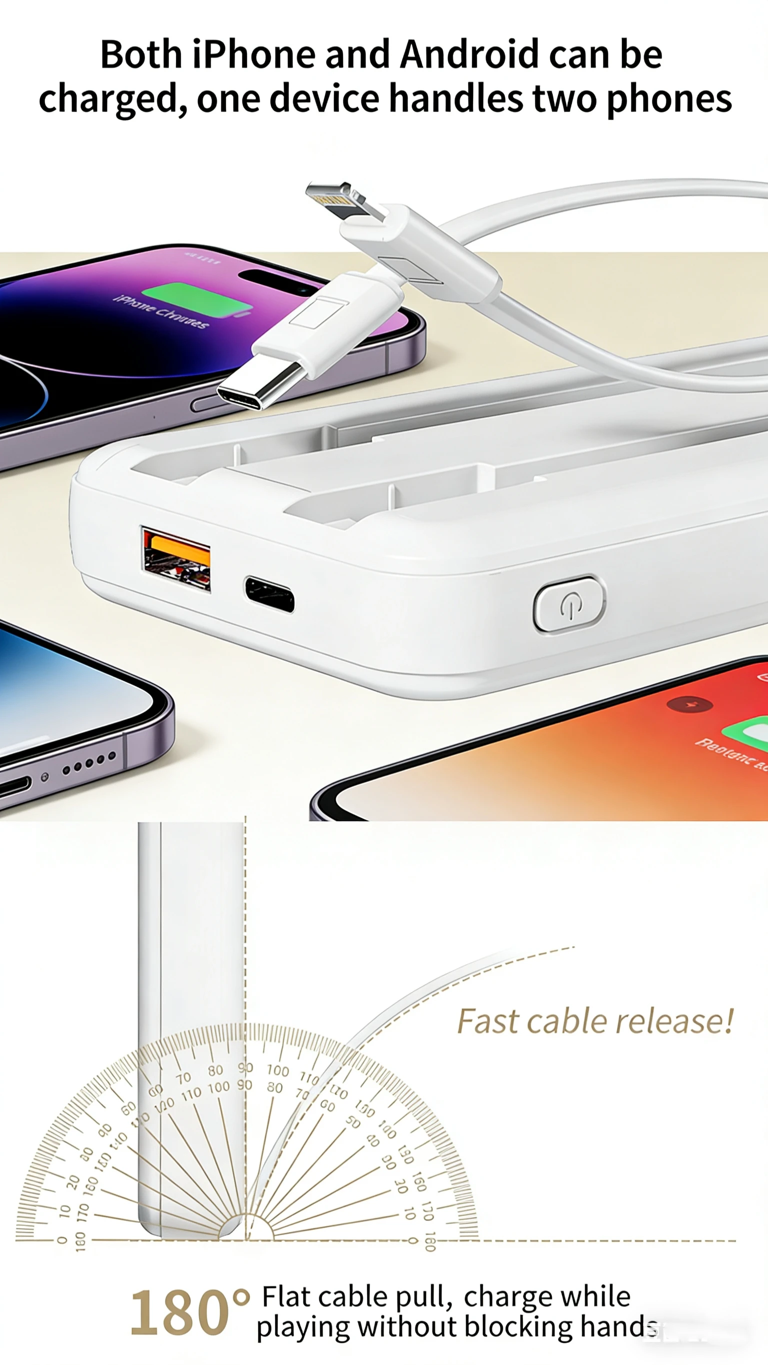 Super Fast Charging High Capacity Wireless Power Bank 20000mAh Mobile Charger with Built-in Cable and Custom Logo preview 5
