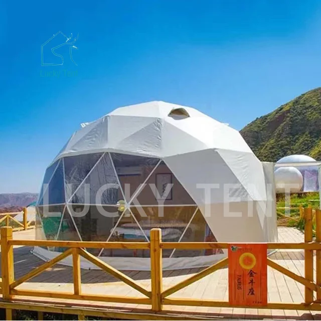 Winter Outdoor Luxury Igloo Geodesic Glamping Clear Dome House Tent With Fireplace Insulation