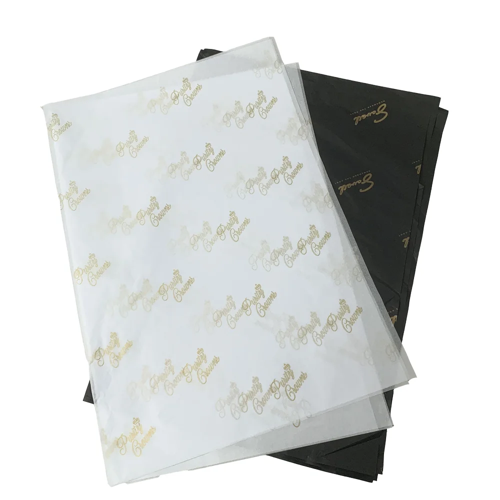 Vlastné zlaté logo na biely 17gsm mg kyselinosvoľný farebný tkaninový papier pre balenie šatov