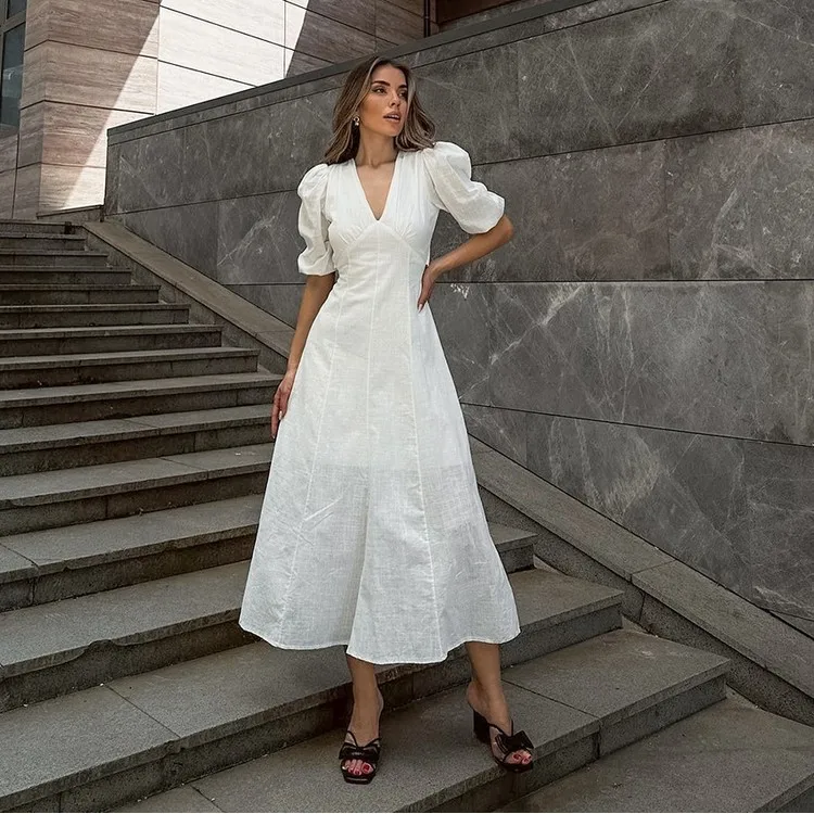 a view linen dress Sculpted Linen Dress – Sleeveless Midi Dress with Slit main image 1