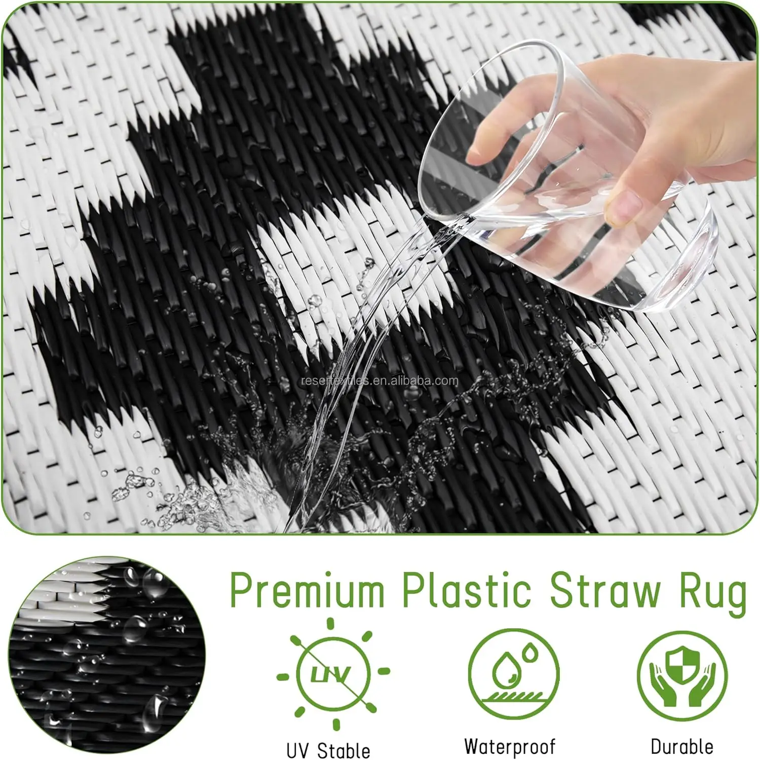 Waterproof Foldable Reversible Patio Area Rug for Outdoor RV UV Resistant Eco-Friendly Portable Plastic Mat for Picnic Deck